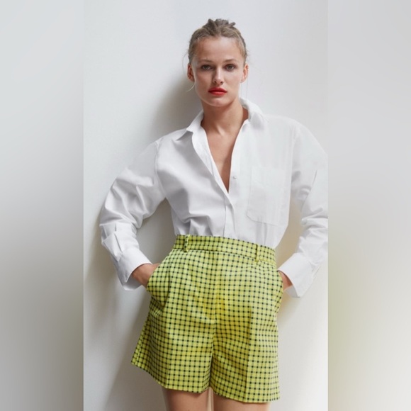 Zara checkered high rise Shorts size large - Picture 1 of 4